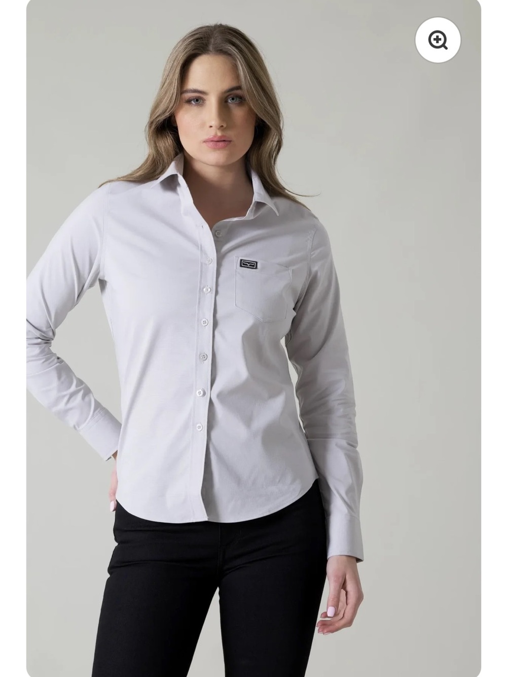LADIES LINVILLE Kimes Ranch Classic White Long-Sleeve Button-Up Shirt XL silver